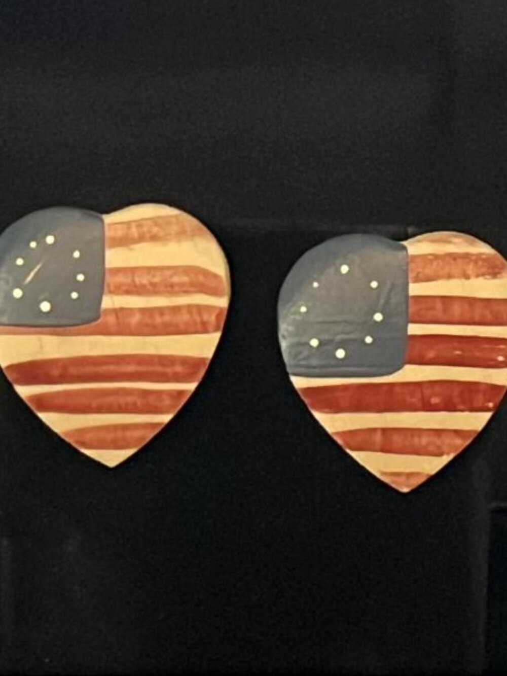 Hand Painted American Flag Woode Heart Earrings